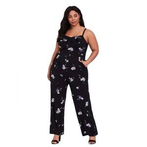 Torrid Black Floral Wide Leg Ruffle Jumpsuit Romantic, Feminine, Cottagecore NWT